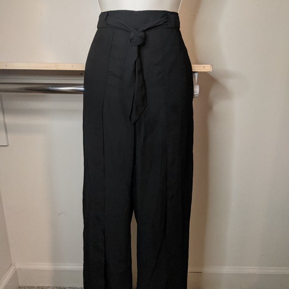 H&M Divided Black Front Slit Casual Pants with Tie Sash - Picture 2 of 7